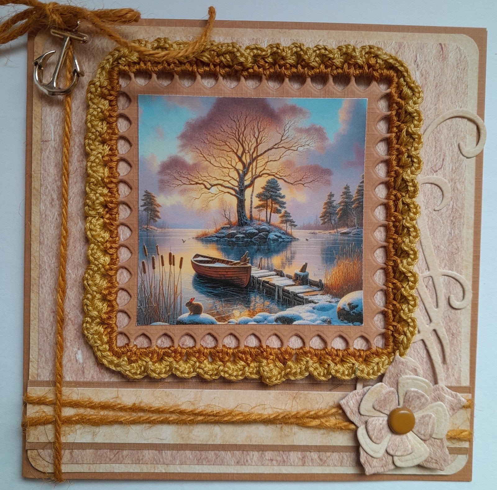 kaart met bootje, en gehaakte rand, Ophalen of Verzenden, Zo goed als nieuw, Kerst