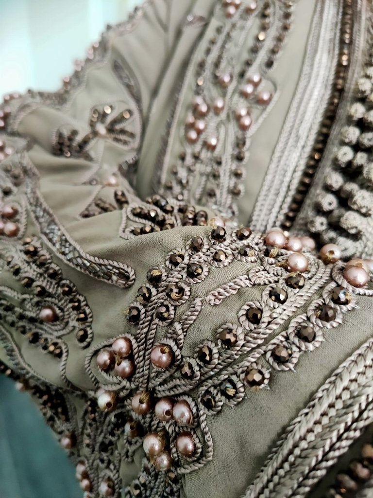 Nette taupe Marokkaanse jurk (Takshita), Kleding | Dames, Maat 38/40 (M), Overige typen, Meerkleurig, Ophalen of Verzenden