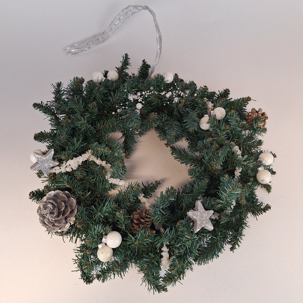 Deurkrans kerstkrans kunsttakken witte decoratie kerst, Ophalen of Verzenden, Gebruikt