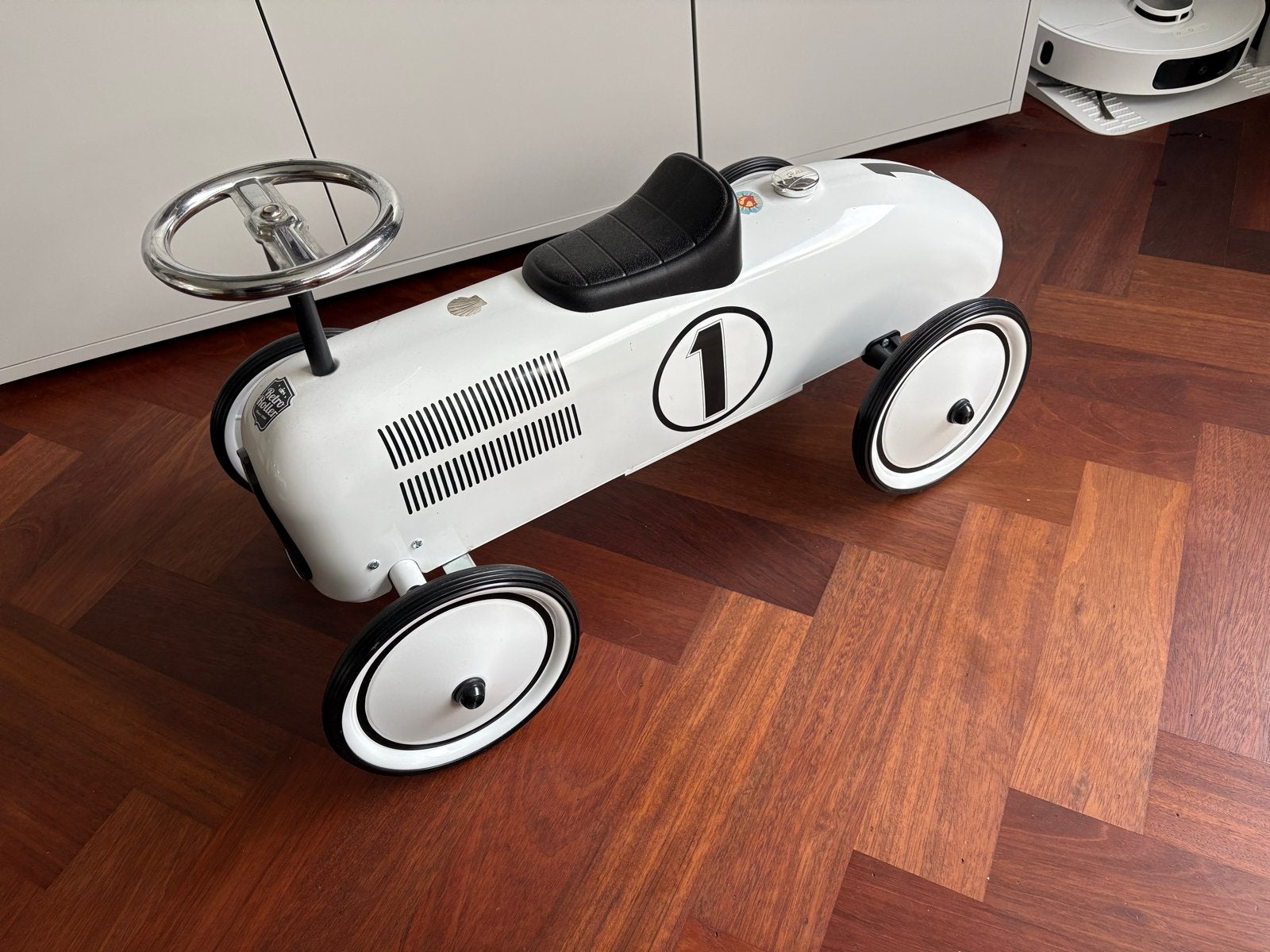 Retro Roller - Witte loopauto met nummer 1, Ophalen, Zo goed als nieuw