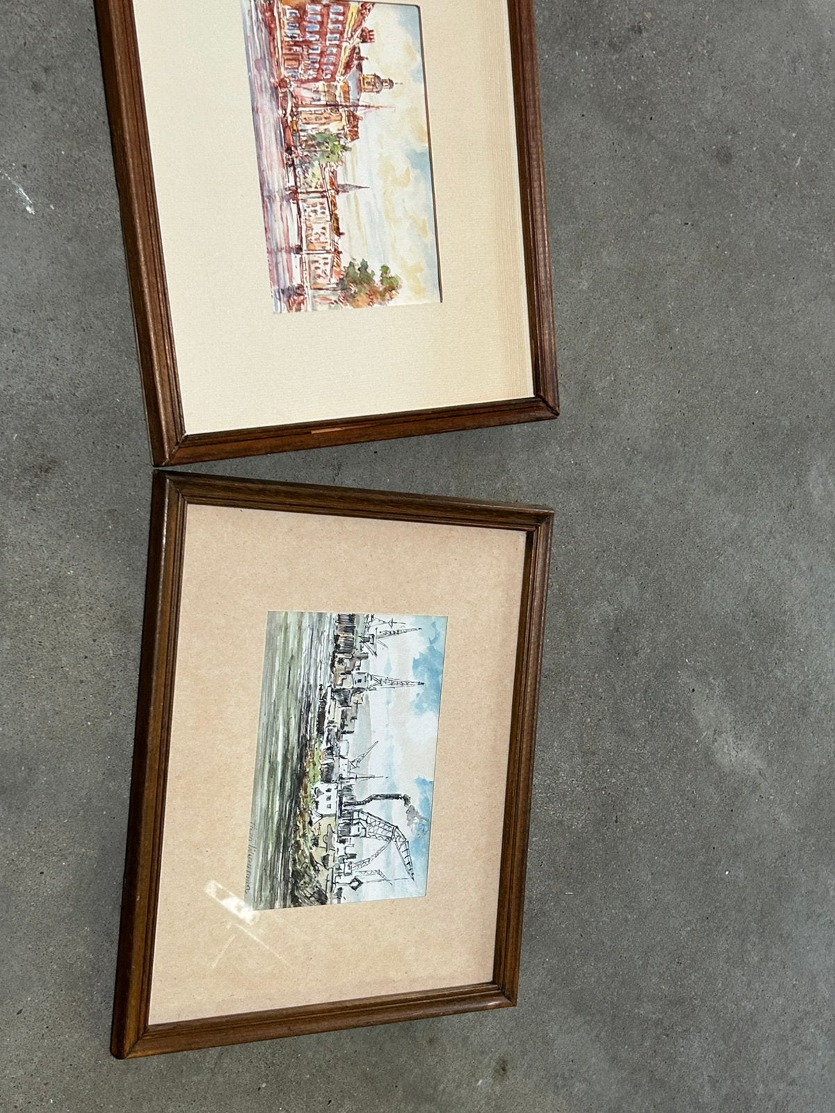 2x Theo Wieman - aquarel - havengezichten, Antiek en Kunst, Ophalen of Verzenden