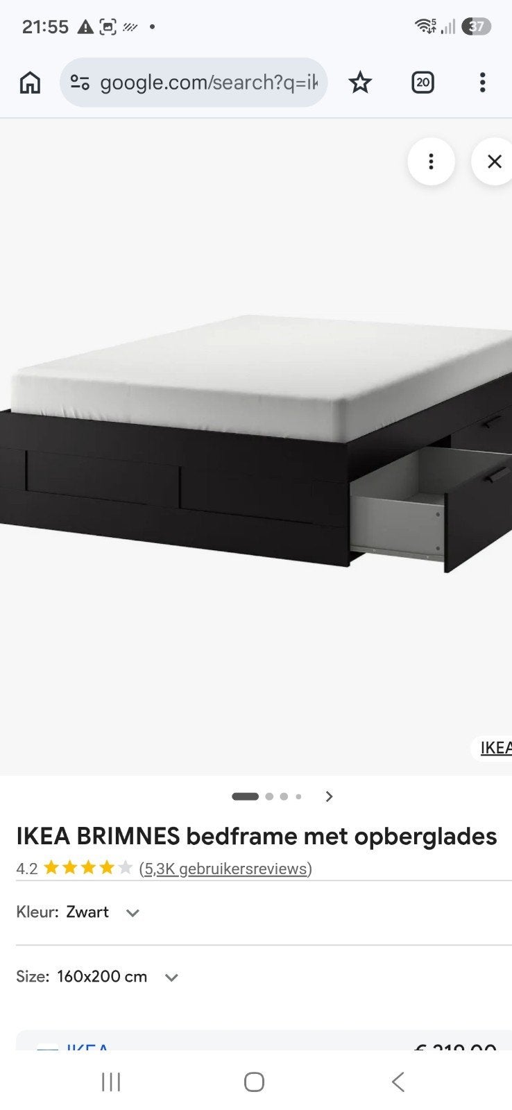 zgan ikea brimnes bed 160x200 cm, Huis en Inrichting, Ophalen, Wit, Tweepersoons, Zo goed als nieuw