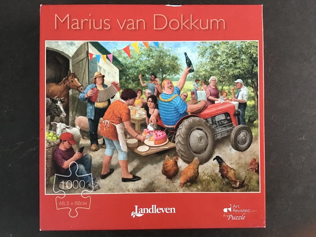 Art Revisited Marius van Dokkum Puzzel Tuinfeest 1000 st, Hobby en Vrije tijd, Ophalen of Verzenden, 500 t/m 1500 stukjes, Gebruikt