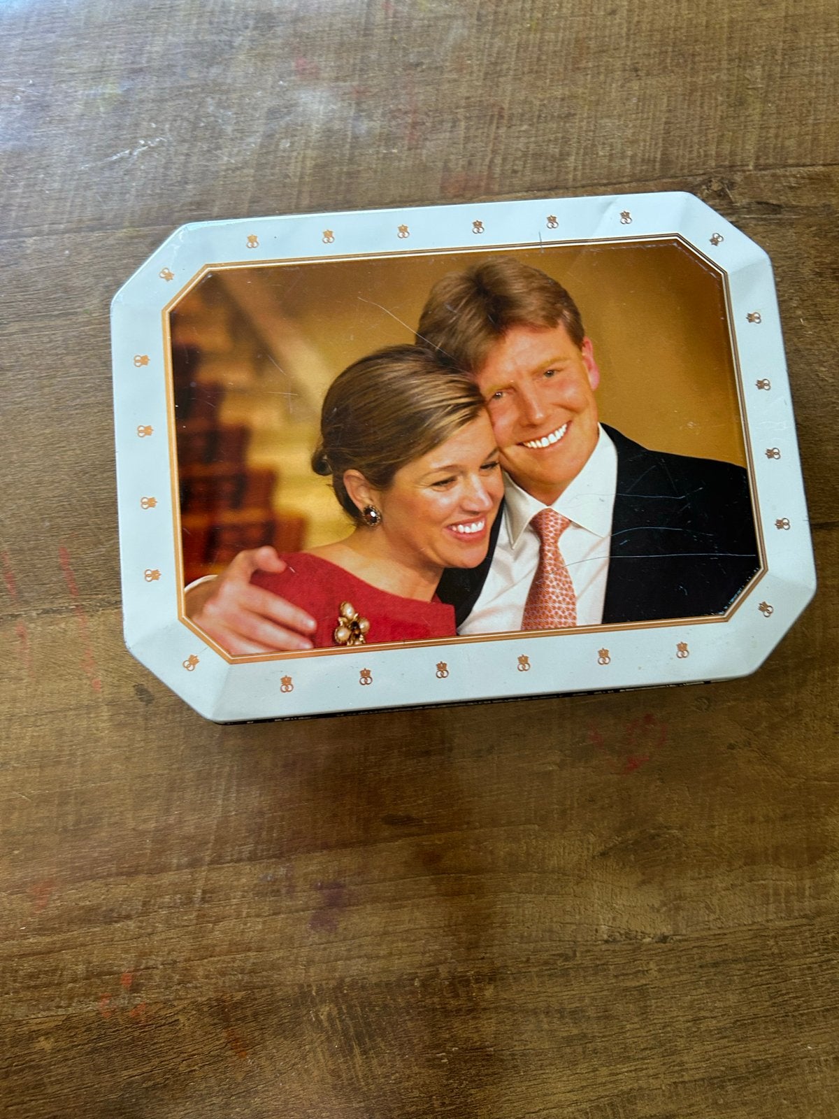 Vintage Verkade blik Willem-Alexander & Máxima, Verzamelen, Ophalen, Gebruikt, Koek(jes), Verkade