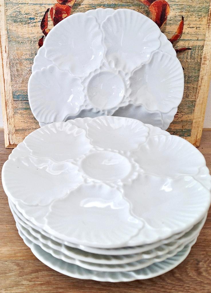 6 Vintage Oesterborden, wit Porcelaine de Baudour,, Ophalen
