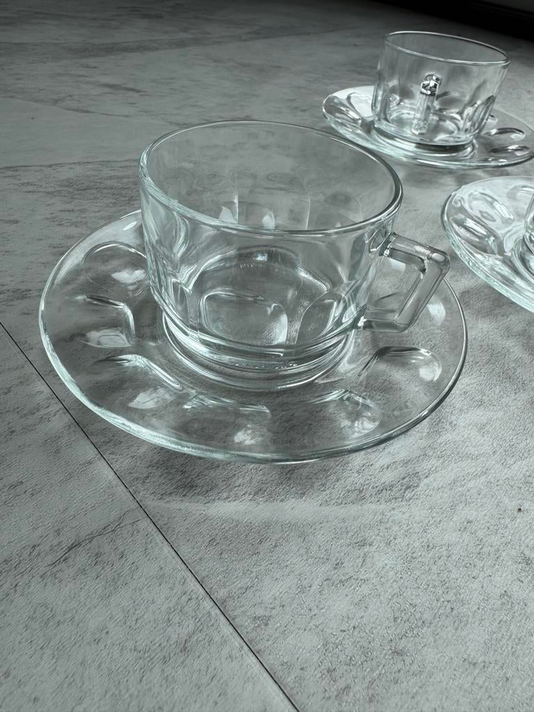 Vintage retro set Arcoroc koffie of theekopjes, gehard glas, Ophalen of Verzenden