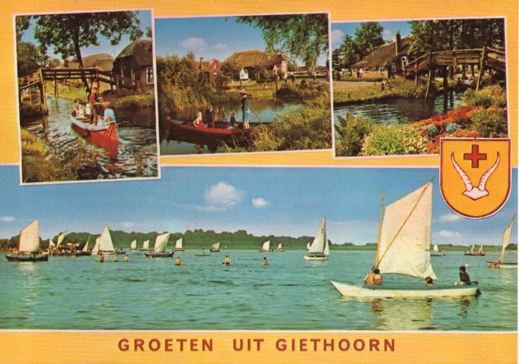 Ansichtkaart Giethoorn, 4-luik, punter, waterrecreatie, Ophalen of Verzenden, 1980 tot heden, Gelopen, Overijssel