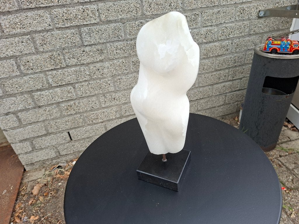 massief zware marmer torso vrouw op zwarte voet, Ophalen of Verzenden, Zo goed als nieuw, Mens