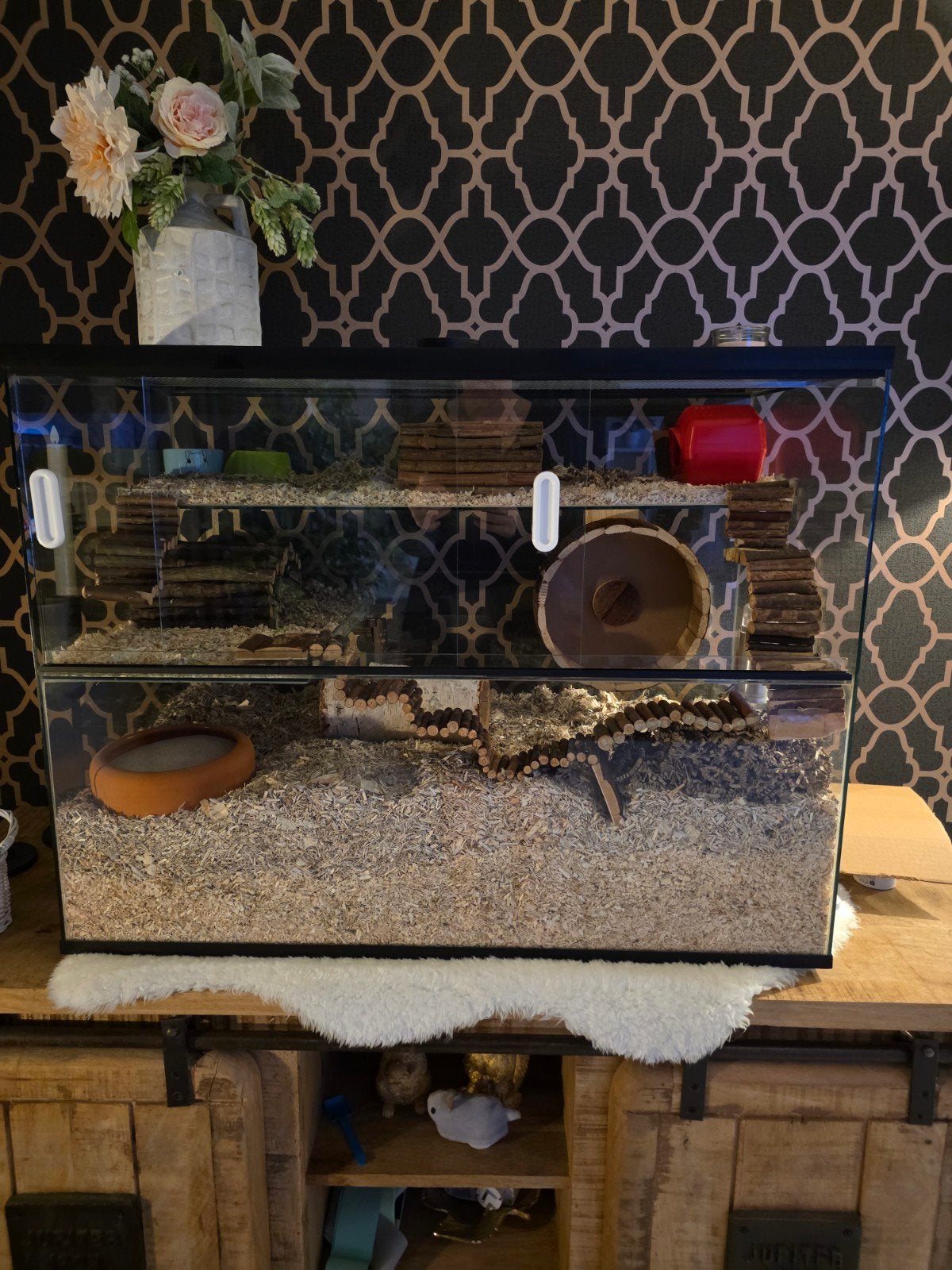 glazen hamsterverblijf terrarium, Dieren en Toebehoren, Ophalen, Kooi, 60 tot 90 cm, Zo goed als nieuw