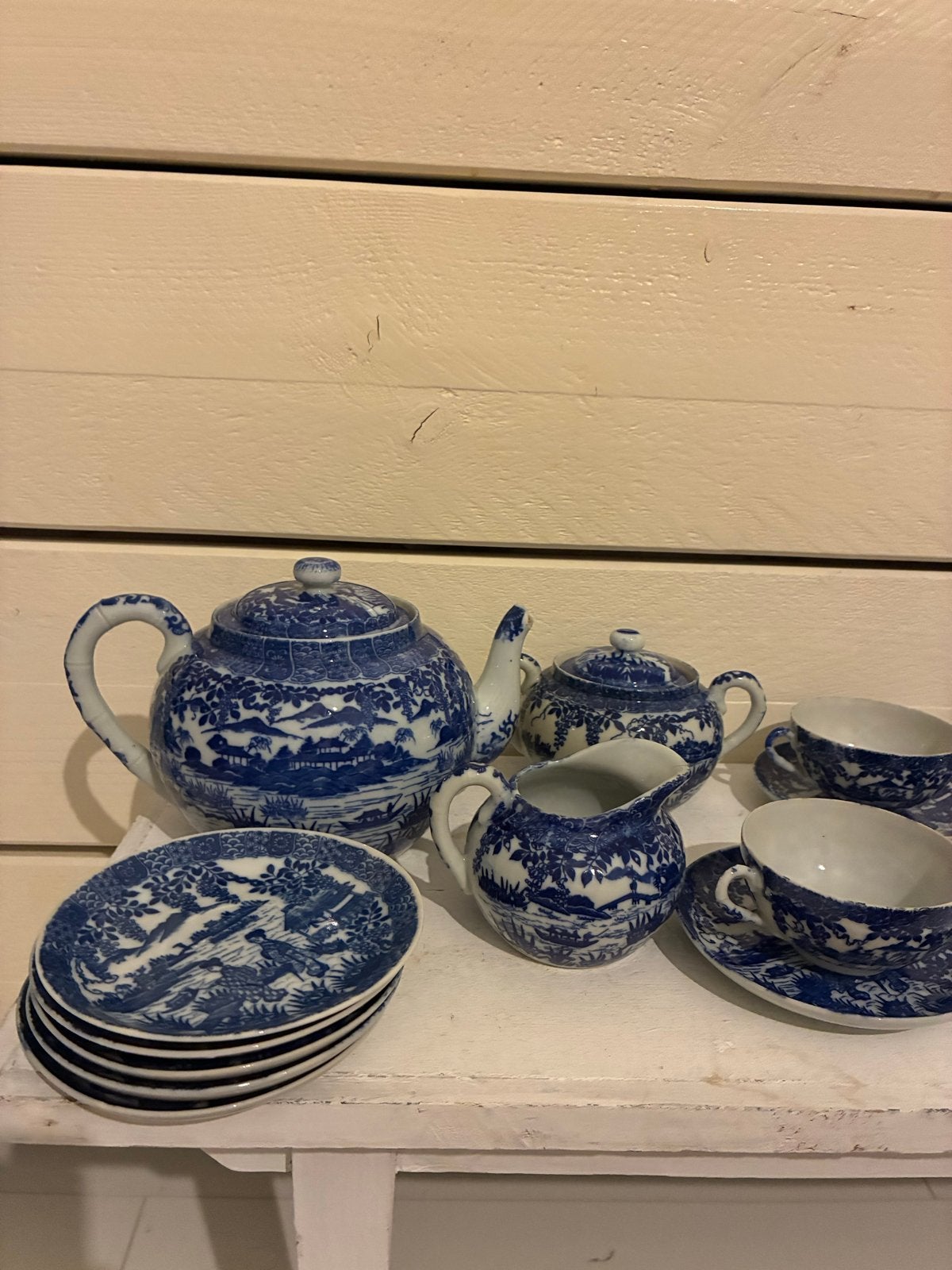 Vintage Japans theeservies - Blauw en wit porselein, Ophalen