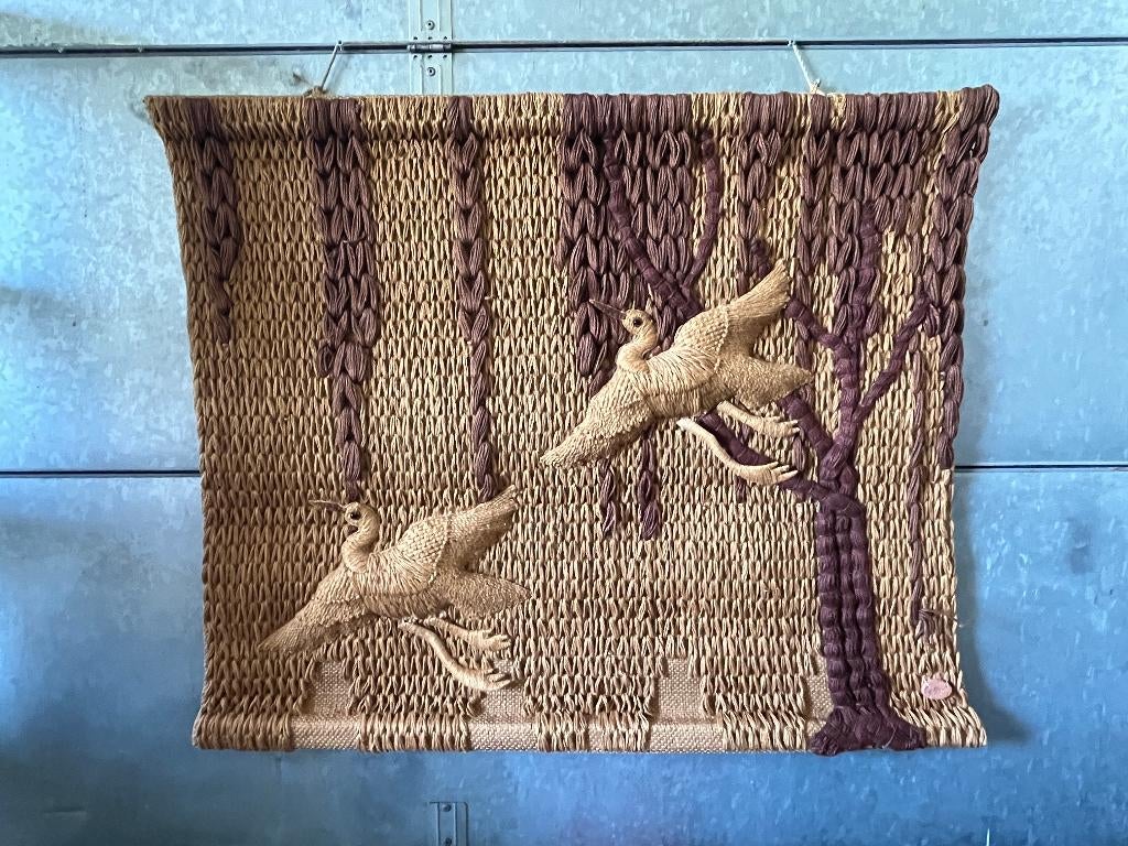 Wandkleed jute makramé gesigneerd remake jaren 20 Duitsland, Ophalen of Verzenden