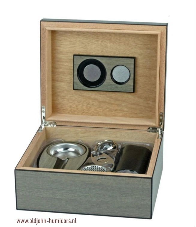 MERK HUMIDOR STARTSET KADOSET GRIJS ASBAK KOKER KNIPPER  h78, Verzamelen, Rookartikelen, Aanstekers en Luciferdoosjes, Verzenden