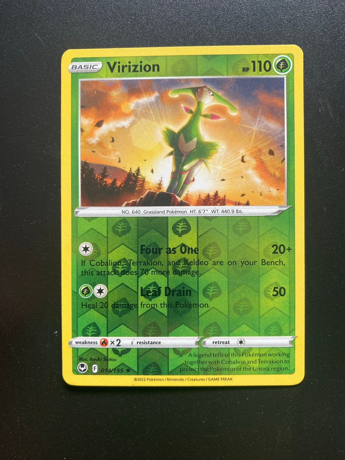 Virizion 014/195 Reverse Holo Pokémon Silver Tempest, Ophalen of Verzenden, Zo goed als nieuw, Losse kaart, Foil