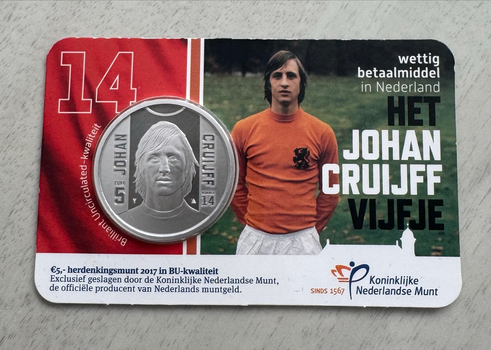 Johan Cruijff Vijfje - Zwaar Verzilverde Munt, Postzegels en Munten, Verzenden, Koningin Beatrix, Zilver, Overige waardes