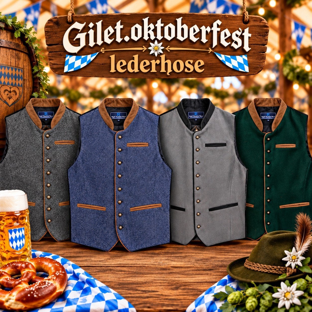 Gilet alle maten Oktoberfest lederhose trachten vest tiroler, Ophalen of Verzenden, Nieuw, Overige maten