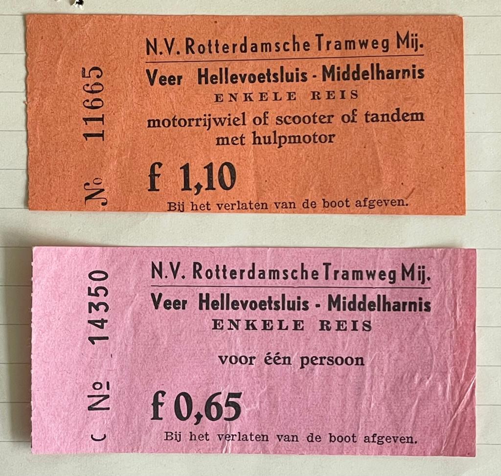 2 kaartjes RTM veer Hellevoetsluis - Middelburg (tram, Verzamelen, Spoorwegen en Tramwegen, Ophalen of Verzenden, Gebruikt, Trein