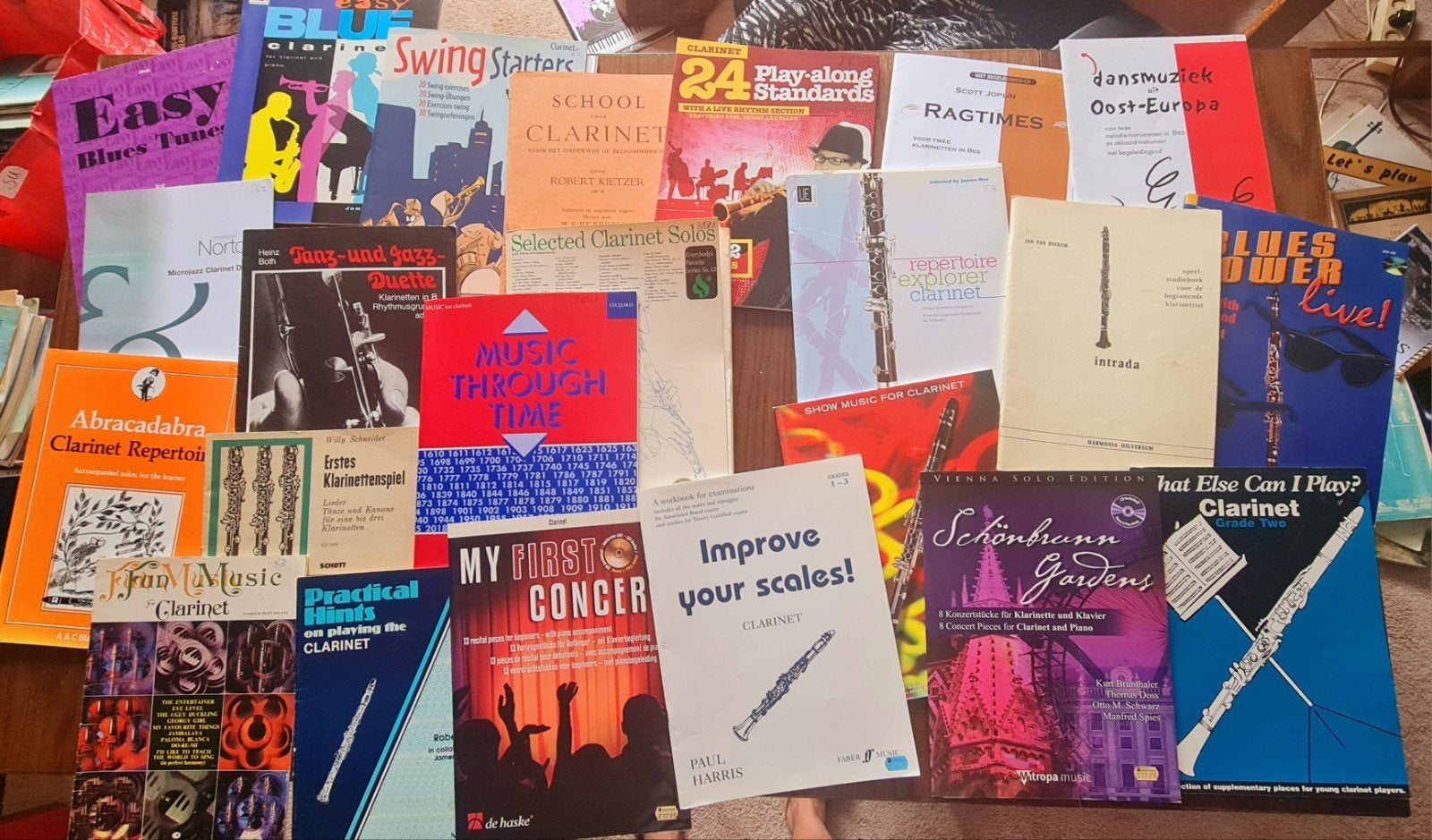 23 Klarinet Muziekboeken - Verschillende genres en niveaus, Gebruikt, Les of Cursus, Ophalen of Verzenden, Klarinet