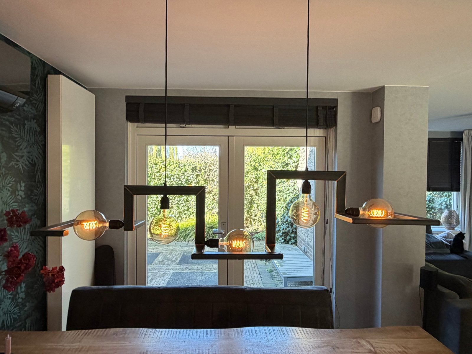 Industriële hanglamp met 5 Edison gloeilampen, Ophalen, Zo goed als nieuw, Metaal, E27 (groot)