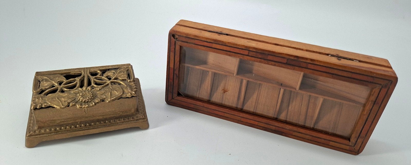 postzegeldoosje messing en hout, Antiek en Kunst, Curiosa en Brocante, Ophalen of Verzenden