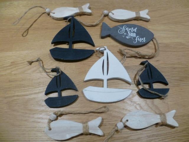 4 Riviera Maison hangers hout bootjes en 5 andere vissen, Ophalen of Verzenden, Zo goed als nieuw