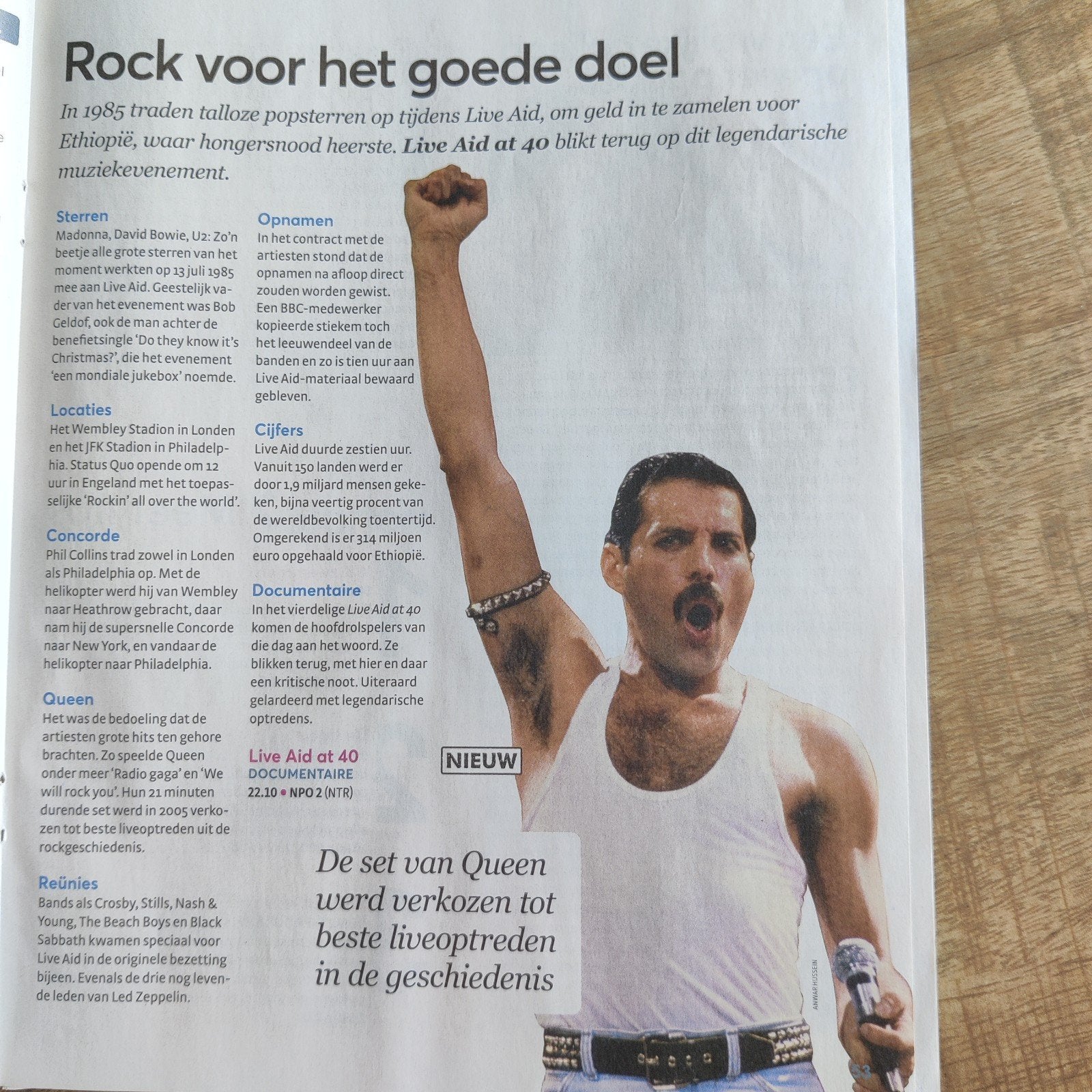 Live Aid at 40 blikt terug. Artikel Knipsel, Verzamelen, Ophalen of Verzenden, 1980 tot heden, Nederland, Knipsel(s)