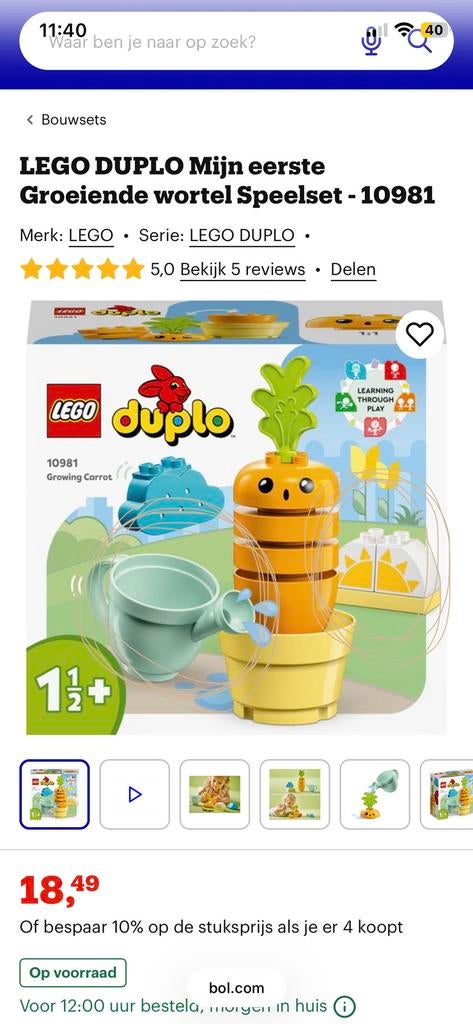 Lego duplo set crowing carrot Wortel, Ophalen, Zo goed als nieuw