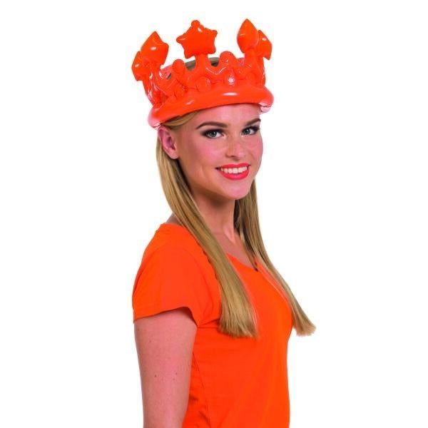 Oranje opblaasbare kroon, Verzenden, Nieuw, Hoed of Pruik, Oranje of Koningsdag