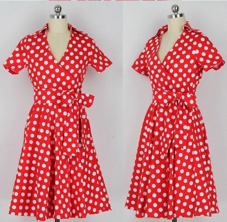 Rode witte stippen rockabilly jurk vintage retro dames, Maat 38/40 (M), Nieuw, Knielengte, Meerkleurig