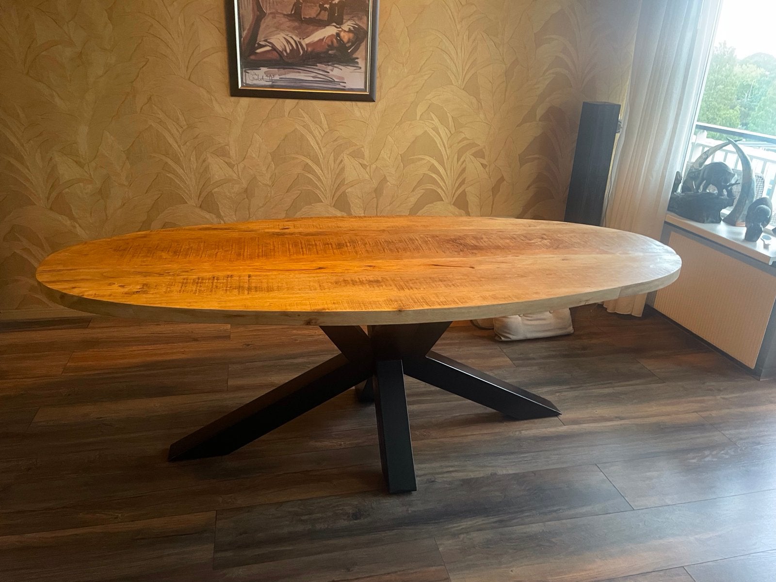 Ovale Eetkamertafel Mango Hout met Metalen Voet 220x100x78cm, Ophalen, Gebruikt, 100 tot 150 cm, 200 cm of meer