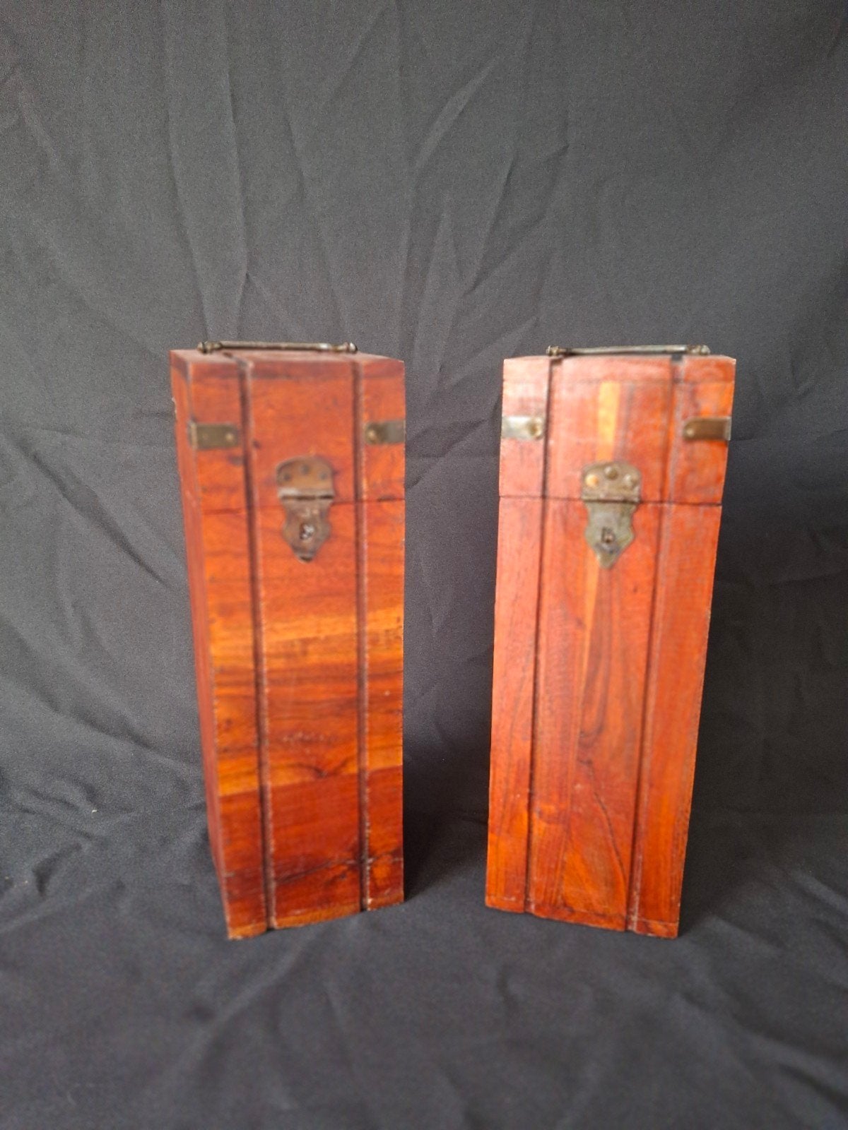 Set van 2 houten kisten met messing beslag, Ophalen of Verzenden
