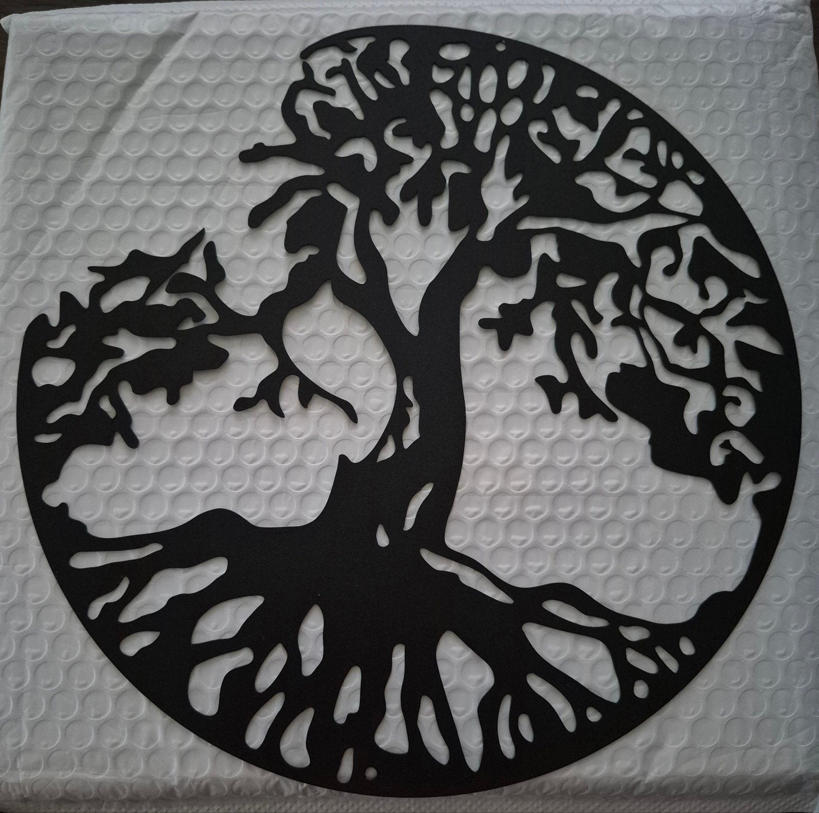 Zwart metalen levensboom wanddecoratie met 3 vogels, Metaal, Wandsculptuur, Zwart, Nieuw