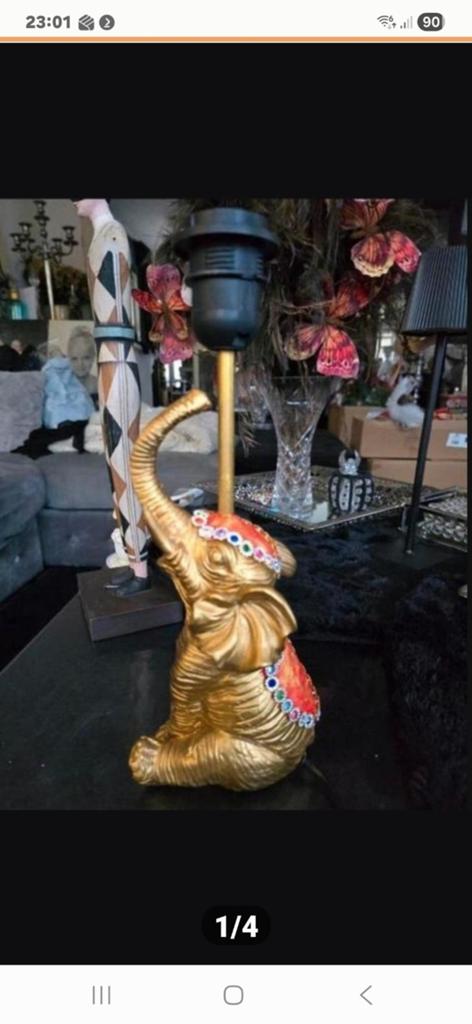 Nieuwe Gouden Olifant Tafellamp met Kleurrijke Details, Overige materialen, Nieuw, Ophalen of Verzenden, Exotisch, Oosters, Decoratief