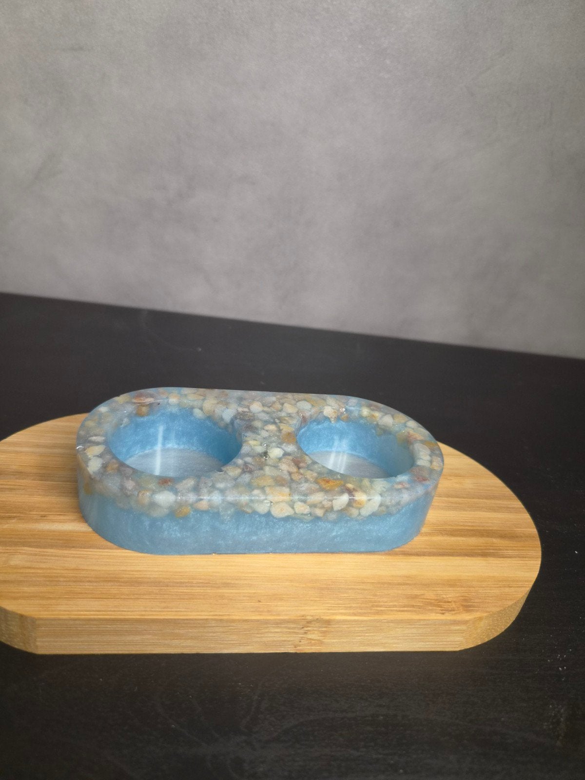 Unieke handgemaakte waxinelichthouder met steentjes, Overige materialen, Blauw, Waxinelichthouder, Nieuw