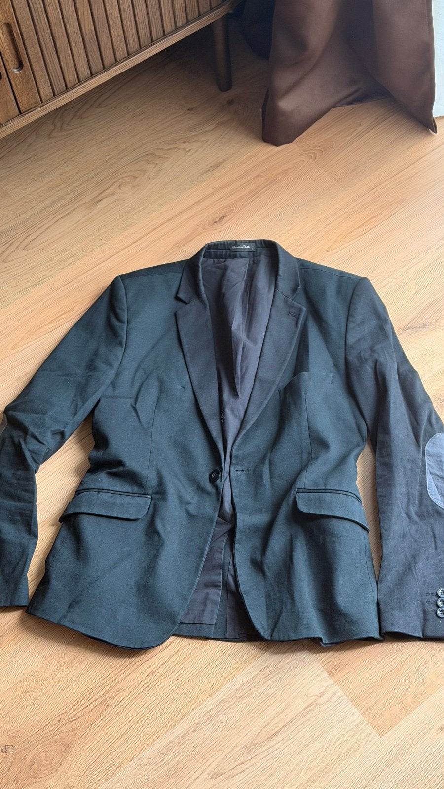 Massimo Dutti Zwarte Blazer met Elleboogstukken - Maat L, Kleding | Heren, Kostuums en Colberts, Ophalen of Verzenden, Gedragen