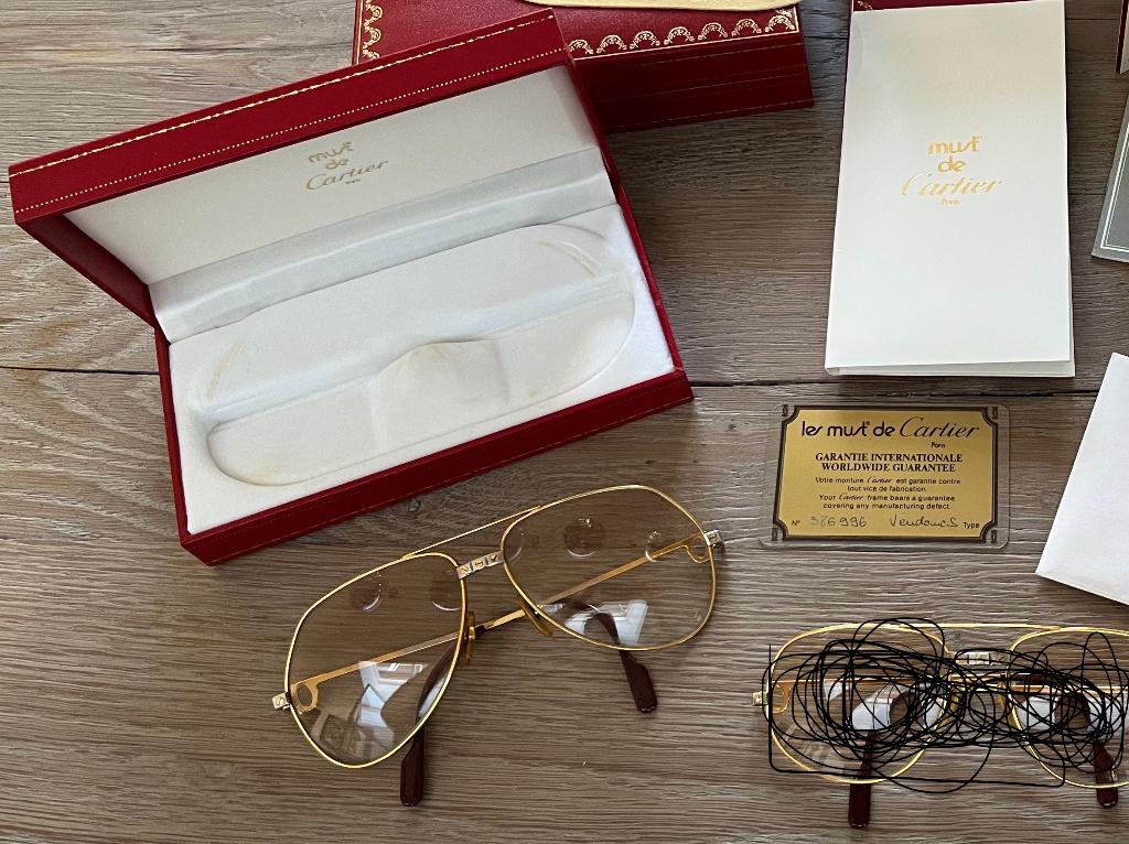 Originele Vintage Cartier bril - Vendome - 1986 - Full set, Overige merken, Gebruikt, Overige kleuren, Ophalen of Verzenden