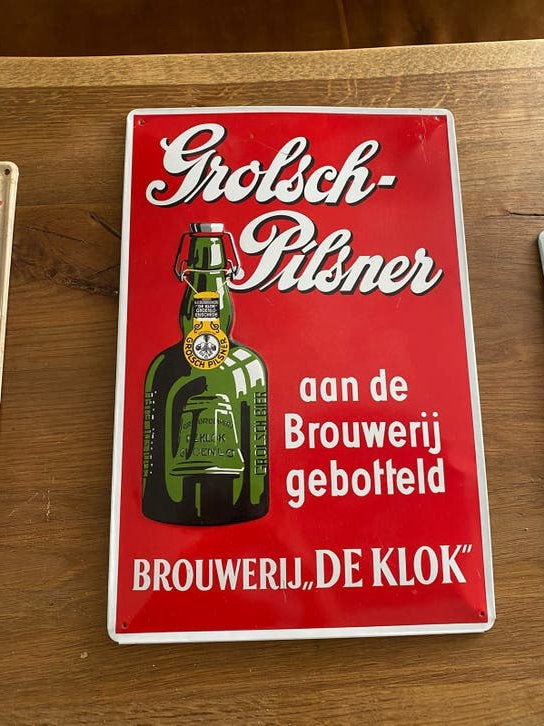 Grolsch Pilsner Reclamebord - Brouwerij De Klok, Ophalen of Verzenden, Gebruikt, Reclamebord
