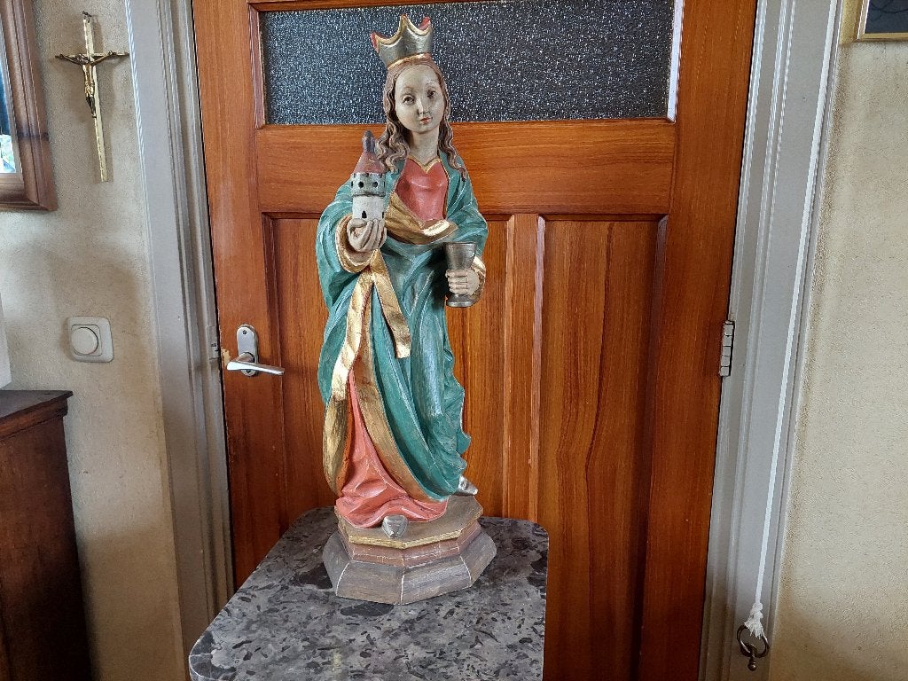 Barbara / Heilige / Hout / 72 centimeter hoog., Handgemaakt, Beeld, Hout, Europa