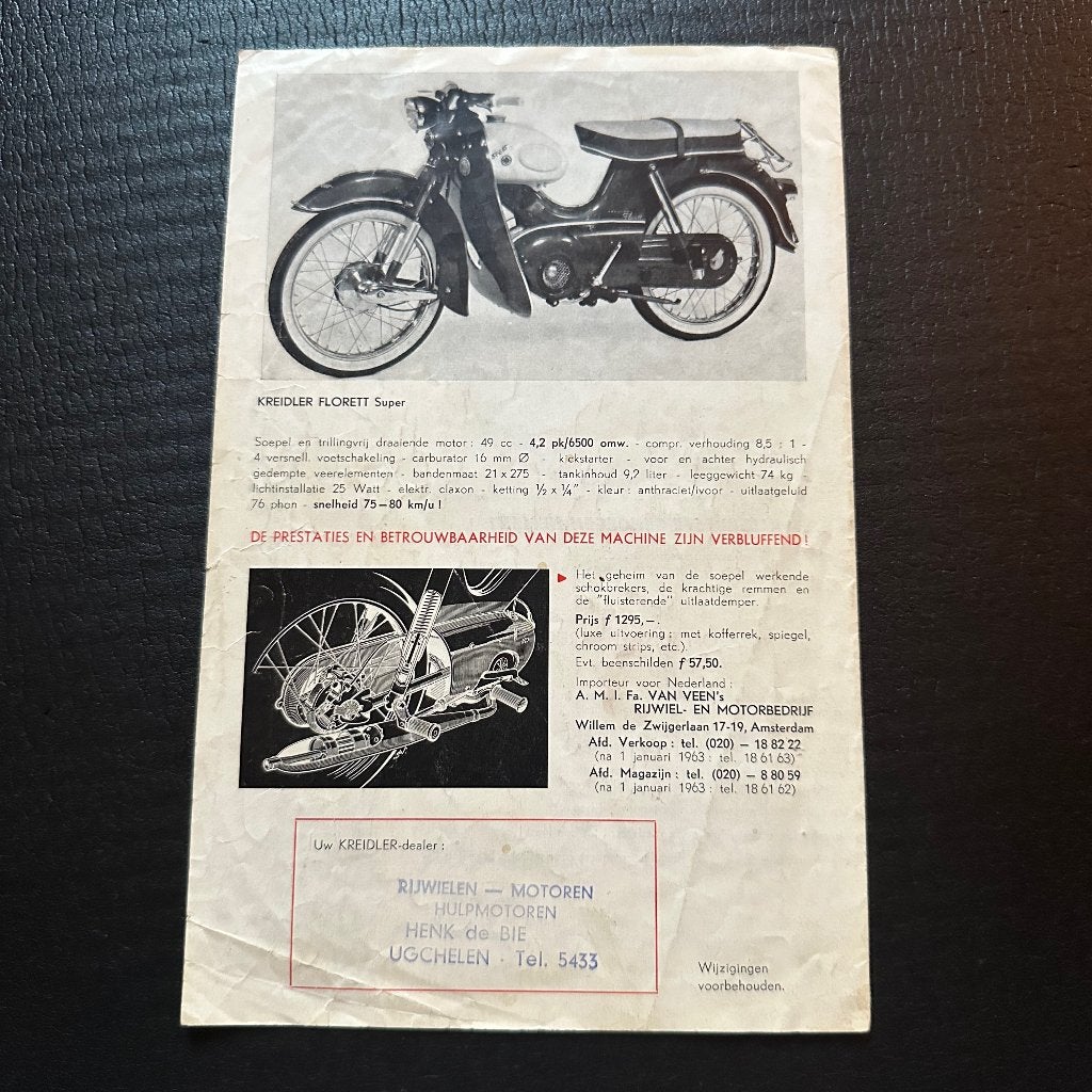 #13) KREIDLER Florett - 1962 - Bromfiets Folder, Verzenden, Gelezen, Folder