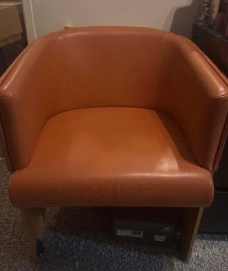 fauteuil / stoel leer, oranje, Huis en Inrichting, Fauteuils, Ophalen, Gebruikt, Leer, Modern, Comfortabel