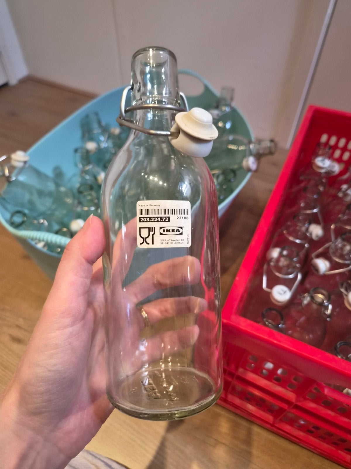 80 Ikea KORKEN glazen flessen met beugelsluiting, Ophalen, Zo goed als nieuw, Overige typen