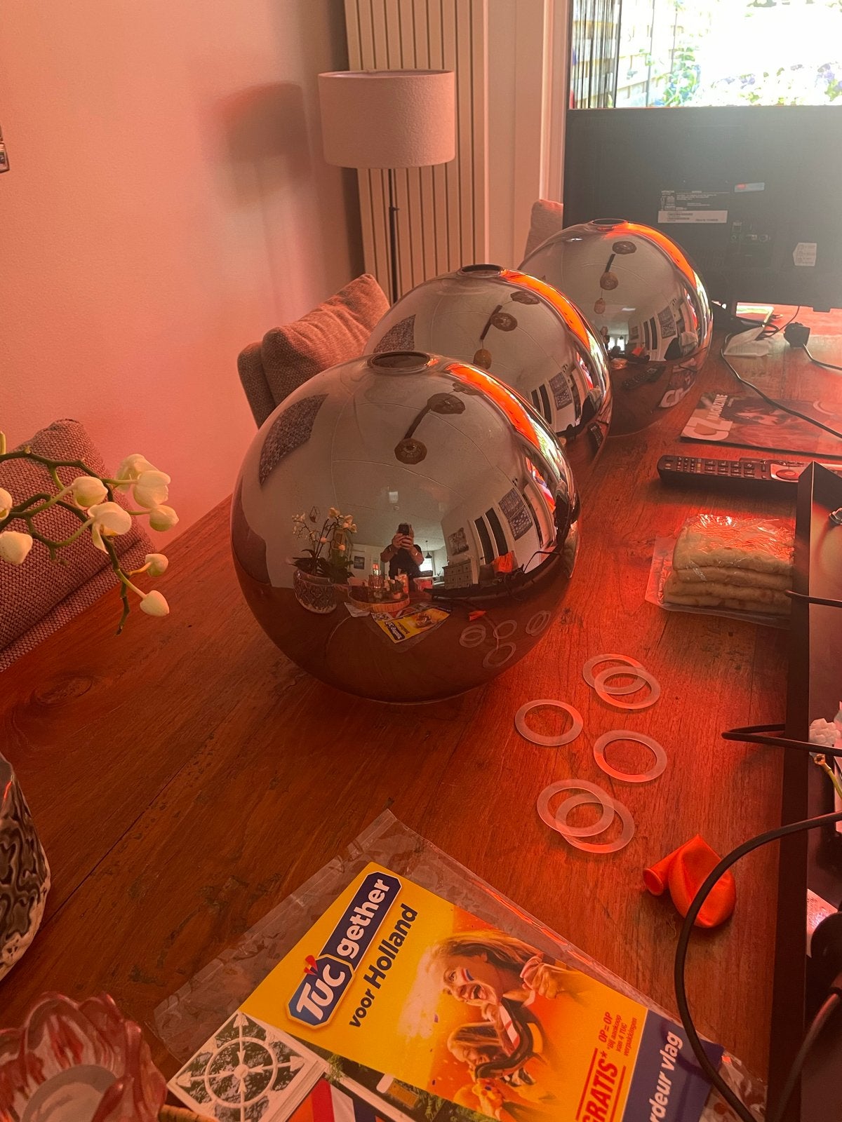 Set van 3 spiegelende glazen bollen replacement, Huis en Inrichting, Lampen | Hanglampen, Ophalen of Verzenden, Zo goed als nieuw