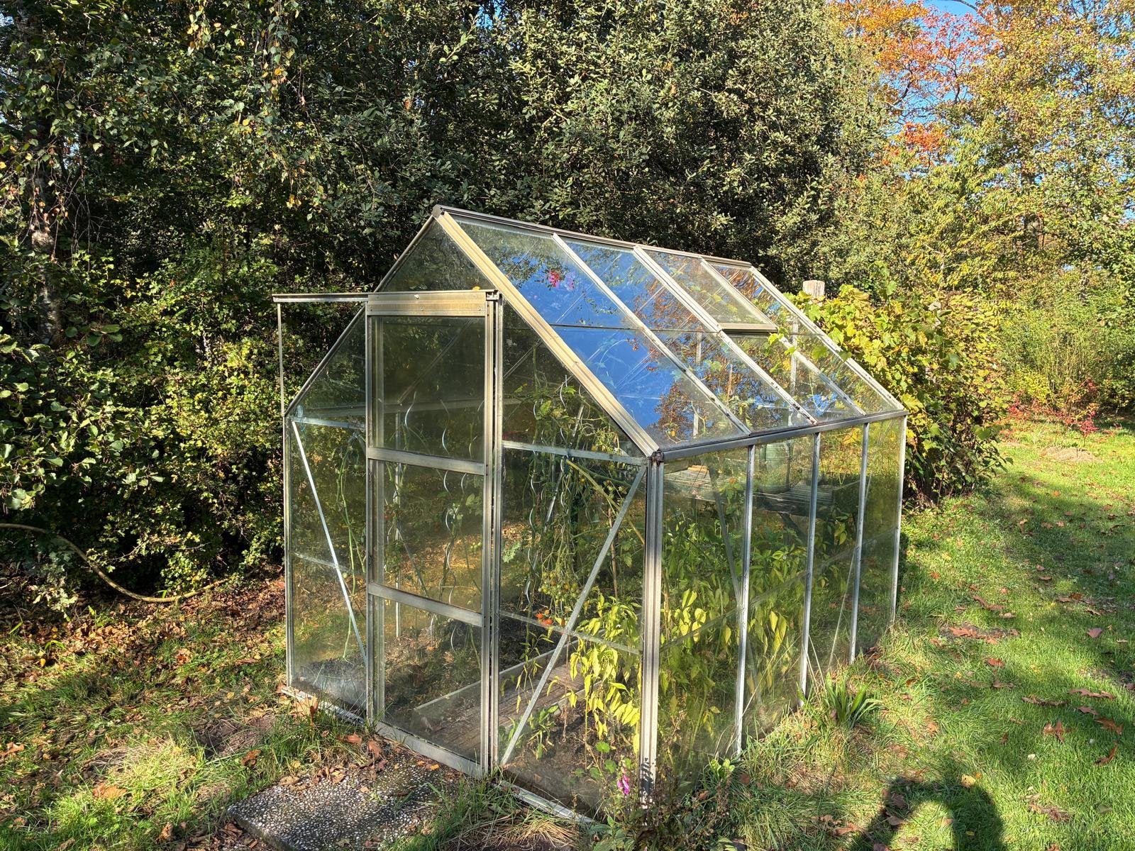 Glazen tuinkas incl. fundering en oppottafel, Ophalen, Gebruikt, Kweekkas, Glas