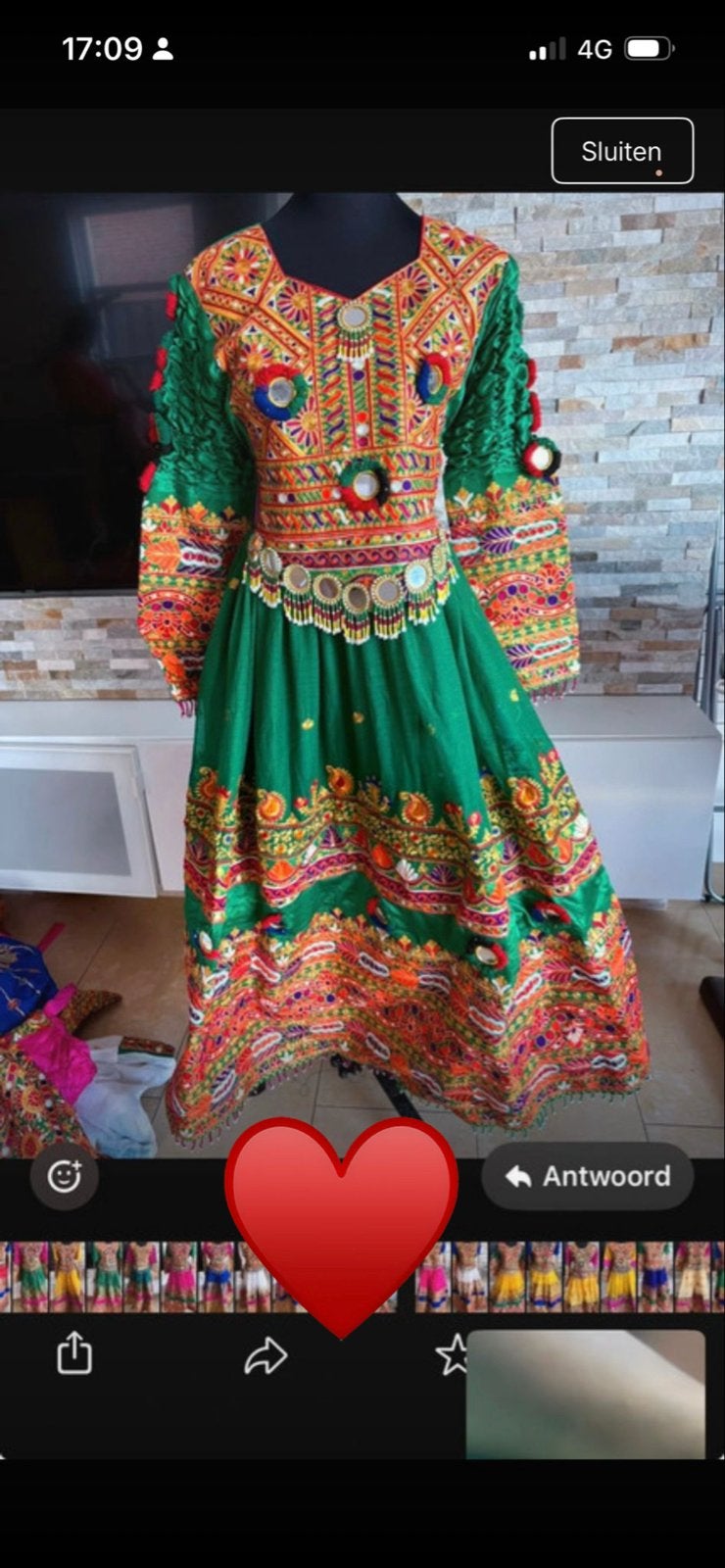 Prachtige traditionele Afghaanse jurk - Groen, Maat 38/40 (M), Verzenden, Zo goed als nieuw, Onder de knie