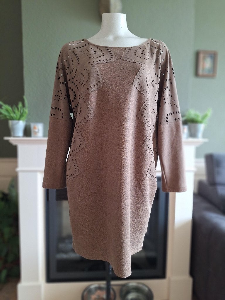 Hale Bob warme leer look jurk of lange trui L, Kleding | Dames, Bruin, Verzenden, Maat 42/44 (L), Zo goed als nieuw