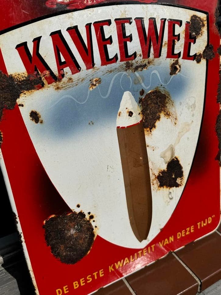Vintage Kaveewee Emaille Reclamebord - Sigaren, Ophalen
