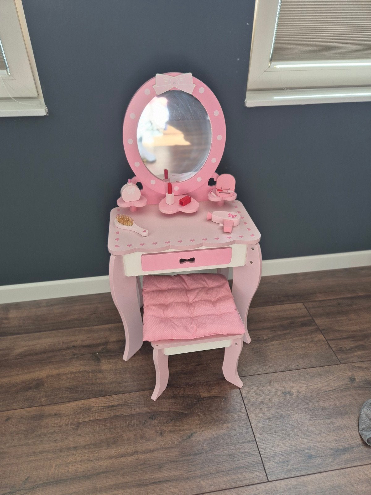 Roze houten kaptafel met krukje en accessoires, Ophalen, Gebruikt, Meisje