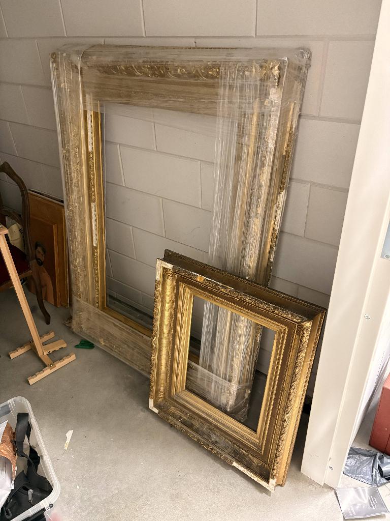 2 antieke vergulde lijsten uit restauratie, Ophalen, Gebruikt, 100 tot 125 cm, 75 cm of meer