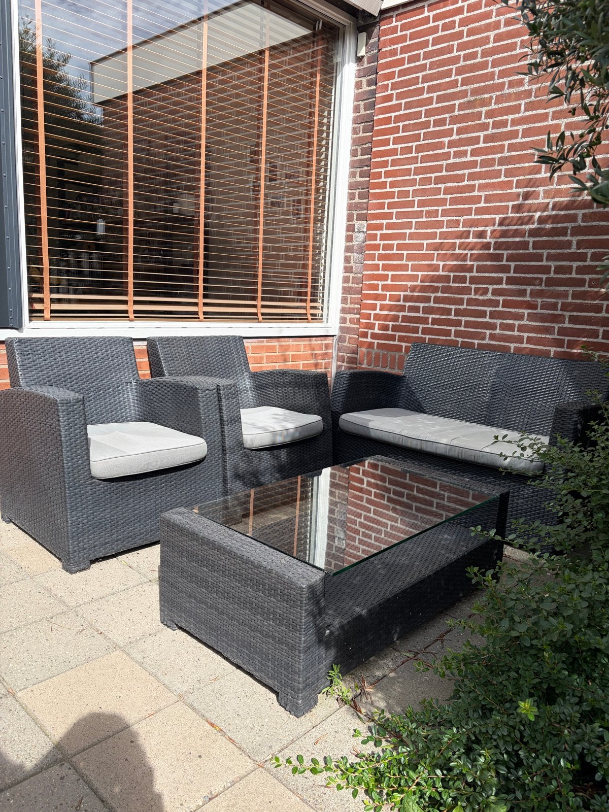 Loungebank antraciet met 2 stoelen en salontafel, Ophalen, 4 zitplaatsen, Gebruikt, Loungeset