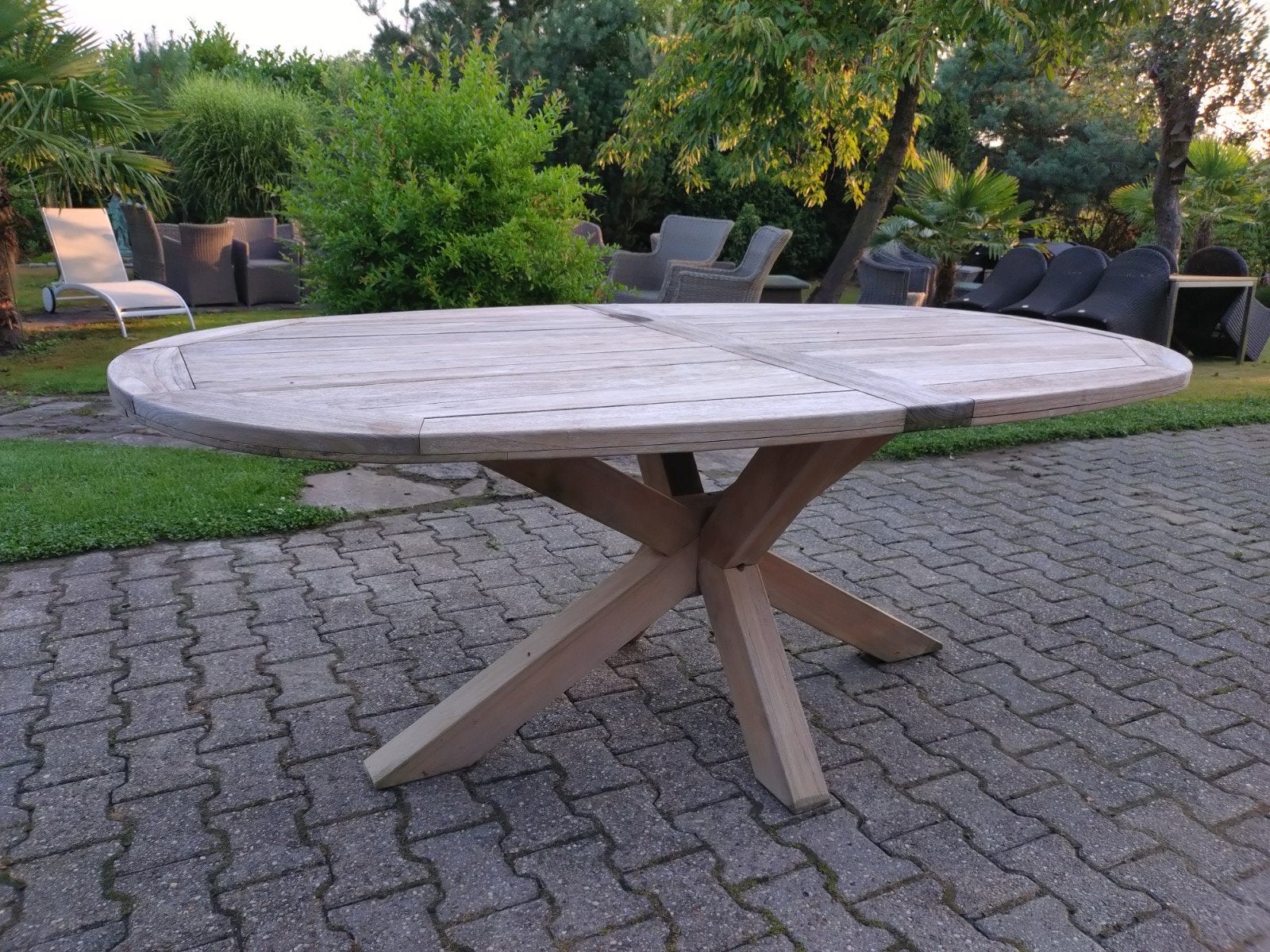 Mooie stevige ovale teak tuintafel, Ophalen, Gebruikt, Ovaal, Teakhout
