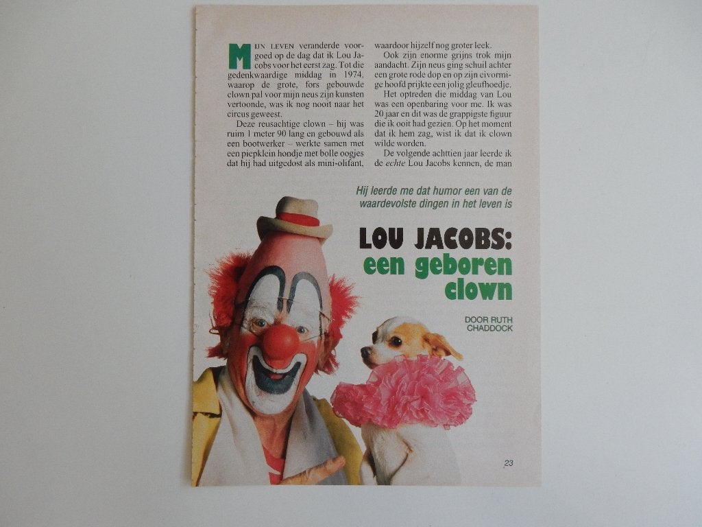 Lou Jacobs een geboren clown, artikel uit "Het Beste"., Verzamelen, Ophalen of Verzenden, Gebruikt, Boek, Tijdschrift of Artikel